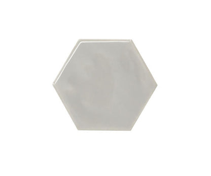 4x4 Playscapes Hexagon  Natural Solid-Color Glossy Undulated Ceramic Tile Soft Gray