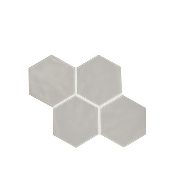 4x4 Playscapes Hexagon  Natural Solid-Color Glossy Undulated Ceramic Tile Soft Gray