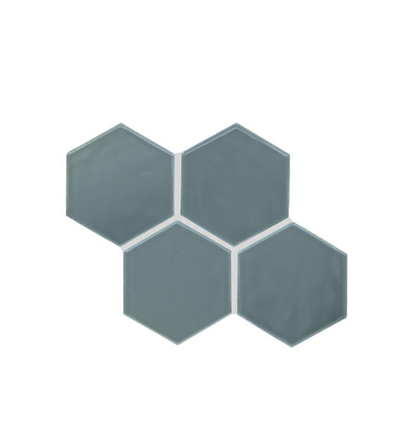 4x4 Playscapes Hexagon  Natural Solid-Color Glossy Undulated Ceramic Tile Slate Blue