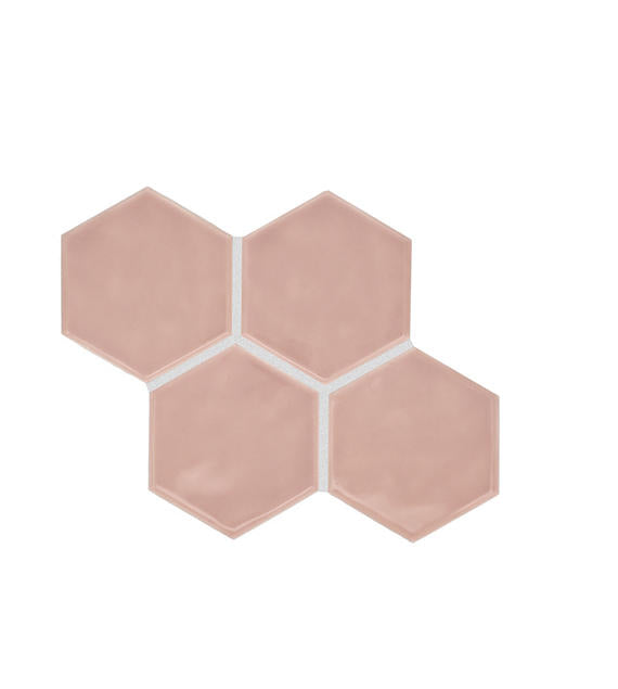 4x4 Playscapes Hexagon  Natural Solid-Color Glossy Undulated Ceramic Tile Blush Pink
