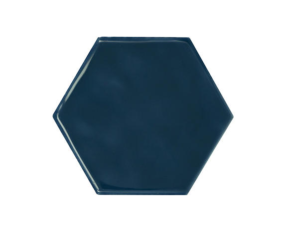 4x4 Playscapes Hexagon  Natural Solid-Color Glossy Undulated Ceramic Tile Navy Blue