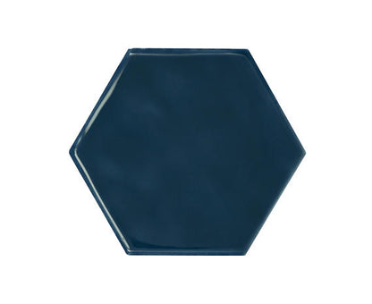 4x4 Playscapes Hexagon  Natural Solid-Color Glossy Undulated Ceramic Tile Navy Blue