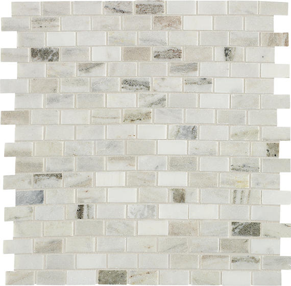 12x12 Decorative Accents Subway Pattern  Mosaic Stone-Look Polished Smooth Marble Tile Cream White