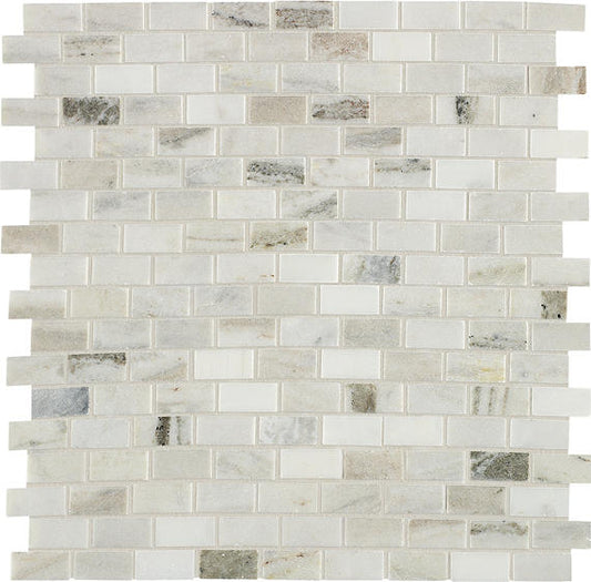 12x12 Decorative Accents Subway Pattern  Mosaic Stone-Look Polished Smooth Marble Tile Cream White