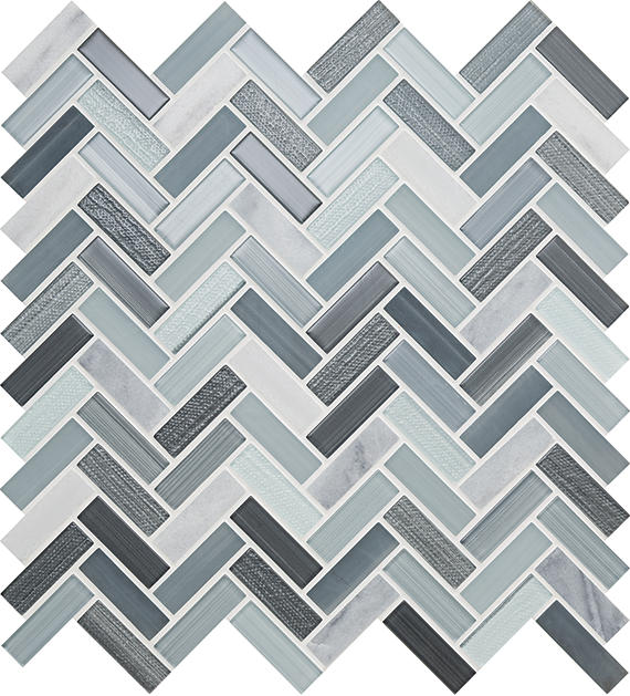 5/8x2 Serentina  Mosaic Mixed-Material Look Glossy Smooth Glass Tile Gray Blue