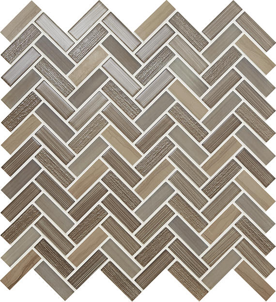 5/8x2 Serentina  Mosaic Mixed-Material Look Glossy Smooth Glass Tile Brown Tan