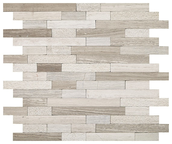 12x12 Minute Mosaix Linear Random Pattern Mosaic Marble-Look Polished Smooth Marble Tile Taupe Gray