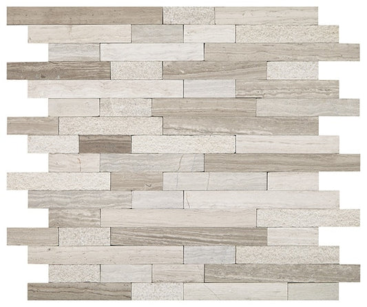 12x12 Minute Mosaix Linear Random Pattern Mosaic Marble-Look Polished Smooth Marble Tile