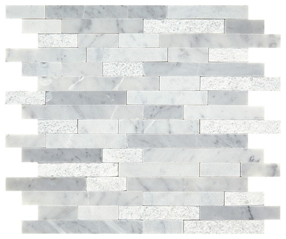 12x12 Minute Mosaix Linear Random Pattern Mosaic Marble-Look Polished Smooth Marble Tile Gray Marble