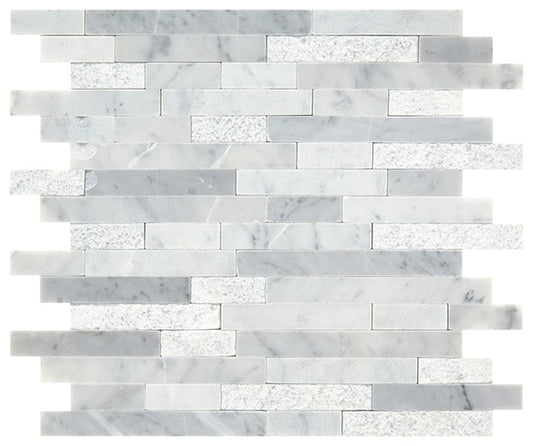 12x12 Minute Mosaix Linear Random Pattern Mosaic Marble-Look Polished Smooth Marble Tile Gray Marble