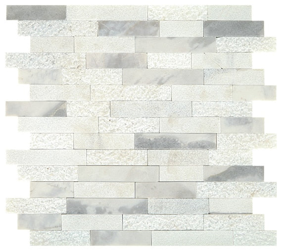 13x12 Minute Mosaix Linear Random Pattern Mosaic Marble-Look Polished Smooth Marble Tile White Marble