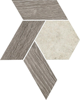11x13 Historic Limestone Multi-Polygon Mosaic Mixed-Material Look Matte Textured Porcelain Tile