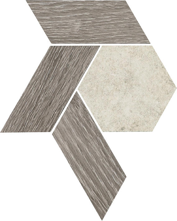 12x10 Historic Limestone Multi-Polygon  Mosaic Mixed-Material Look Matte Textured Porcelain Tile Gray Beige