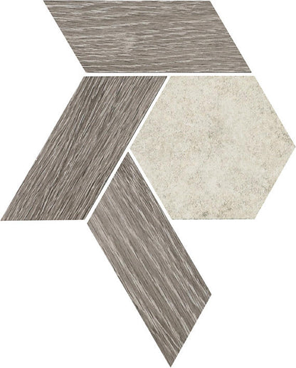 12x10 Historic Limestone Multi-Polygon  Mosaic Mixed-Material Look Matte Textured Porcelain Tile Gray Beige