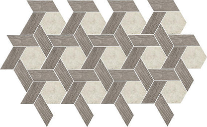 12x10 Historic Limestone Multi-Polygon  Mosaic Mixed-Material Look Matte Textured Porcelain Tile Gray Beige