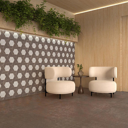 12x10 Historic Limestone Multi-Polygon  Mosaic Mixed-Material Look Matte Textured Porcelain Tile Brown Gray