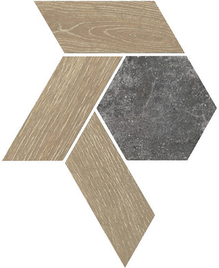 11x13 Historic Limestone Multi-Polygon Mosaic Mixed-Material Look Matte Textured Porcelain Tile