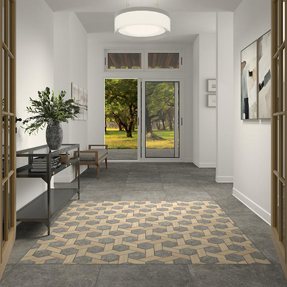 12x10 Historic Limestone Multi-Polygon  Mosaic Mixed-Material Look Matte Textured Porcelain Tile Light Brown