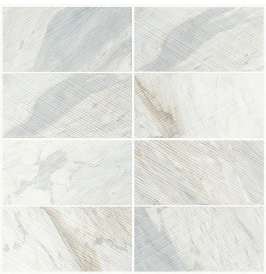 12x12 Pietra Divina Grid Mosaic Natural-Look Raked Honed Smooth Marble Tile