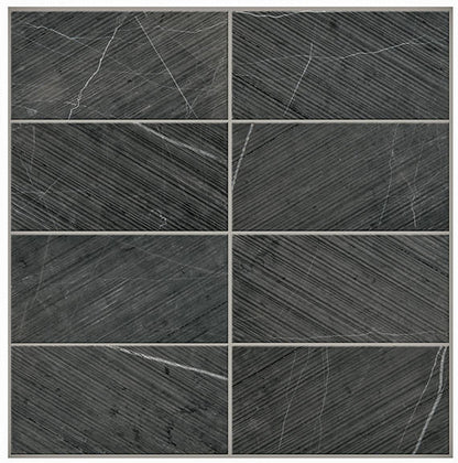 6x12 Pietra Divina Grid Mosaic Natural-Look Honed Smooth Marble Tile Black Marble