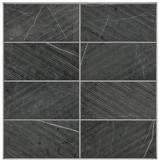 6x12 Pietra Divina Grid Mosaic Natural-Look Honed Smooth Marble Tile Black Marble