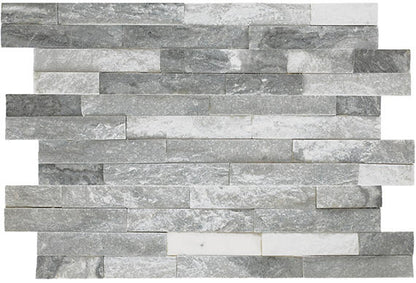 6x24 Stacked Stone Random Pattern  Mosaic Stone-Look Matte Riven Quartzite Tile Silver Ice