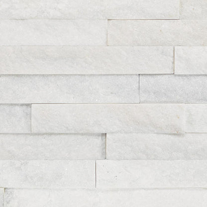 6x24 Stacked Stone Random Pattern  Mosaic Stone-Look Matte Riven Quartzite Tile Frost White