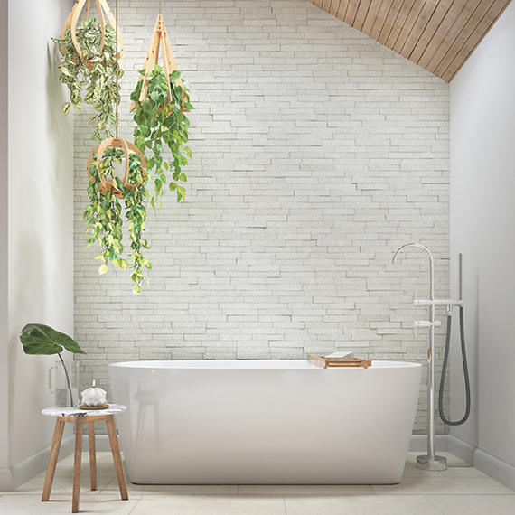 6x24 Stacked Stone Random Pattern  Mosaic Stone-Look Matte Riven Quartzite Tile Frost White