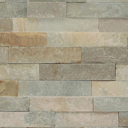 6x24 Stacked Stone Random Pattern  Mosaic Stone-Look Matte Riven Quartzite Tile Golden Slate