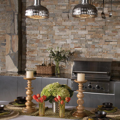 6x24 Stacked Stone Random Pattern  Mosaic Stone-Look Matte Riven Quartzite Tile Golden Slate