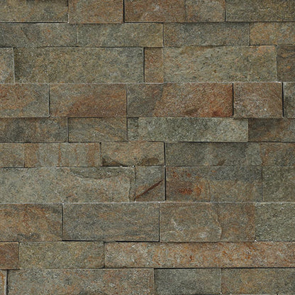 6x24 Stacked Stone Random Pattern  Mosaic Stone-Look Matte Riven Quartzite Tile Moss Brown