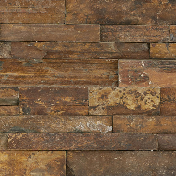 6x24 Stacked Stone Random Pattern  Mosaic Stone-Look Matte Riven Quartzite Tile Rust Brown