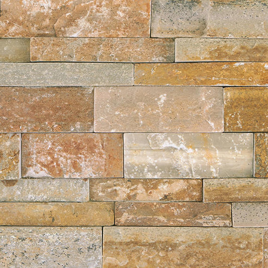 6x24 Stacked Stone Random Pattern  Mosaic Stone-Look Matte Riven Quartzite Tile Golden Taupe