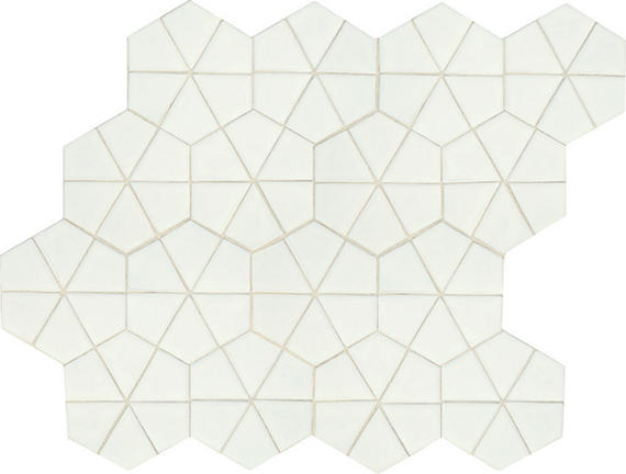 6x6 Revalia Remix Hexagon  Mosaic Solid-Color Glossy 3D-Geometric Kaleidoscope Ceramic Tile Off White