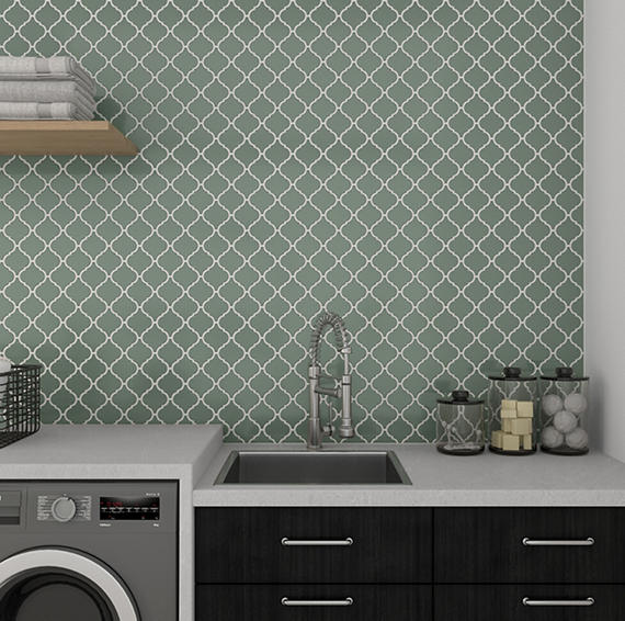 6 Mythology Arabesque  Natural Solid-Color Glossy Smooth Ceramic Tile Olive Green