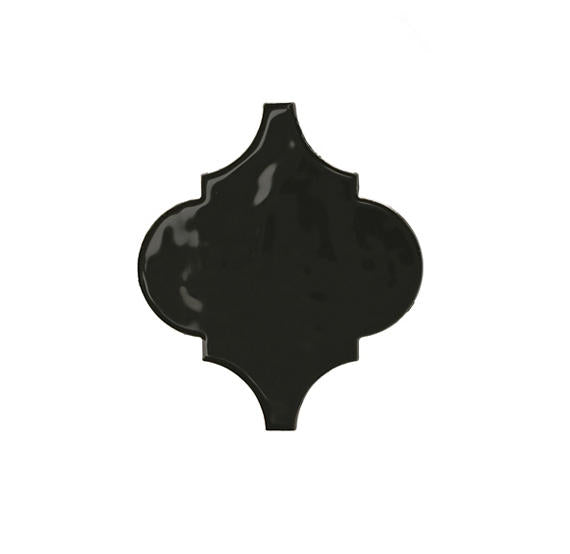6x6 Playscapes Arabesque  Natural Solid-Color Glossy Undulated Ceramic Tile Jet Black