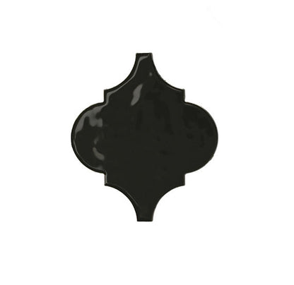 6x6 Playscapes Arabesque  Natural Solid-Color Glossy Undulated Ceramic Tile Jet Black