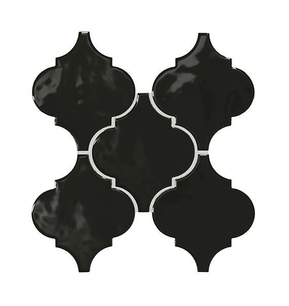 6x6 Playscapes Arabesque  Natural Solid-Color Glossy Undulated Ceramic Tile Jet Black