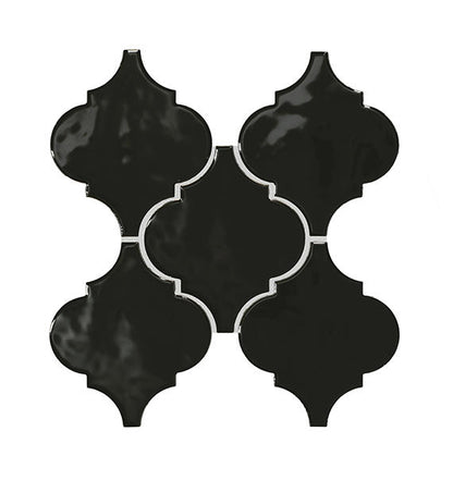 6x6 Playscapes Arabesque  Natural Solid-Color Glossy Undulated Ceramic Tile Jet Black
