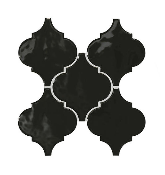 6x6 Playscapes Arabesque  Natural Solid-Color Glossy Undulated Ceramic Tile Jet Black