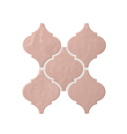 6x6 Playscapes Arabesque  Natural Solid-Color Glossy Undulated Ceramic Tile Blush Pink