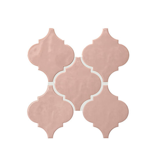 6x6 Playscapes Arabesque  Natural Solid-Color Glossy Undulated Ceramic Tile Blush Pink