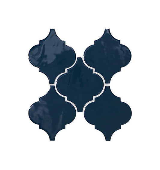 6x6 Playscapes Arabesque  Natural Solid-Color Glossy Undulated Ceramic Tile Navy Blue