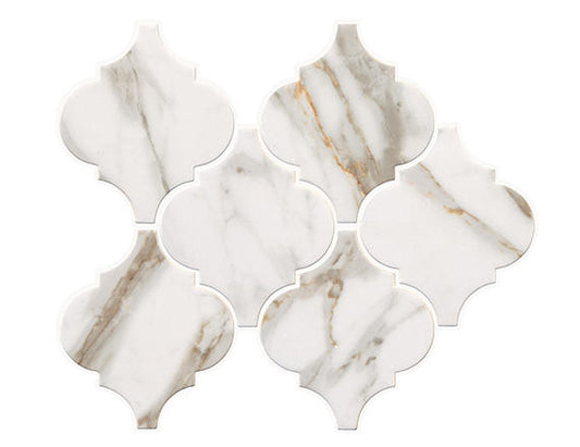 6 Marble Obsession Arabesque  Mosaic Marble-Look Matte Smooth Porcelain Tile Warm Marble