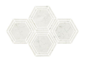 10x12 Marble Hexagon Framed Border Mosaic Marble-Look Polished Smooth Marble Tile