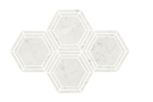 10x12 Marble Hexagon Framed Border Mosaic Marble-Look Polished Smooth Marble Tile