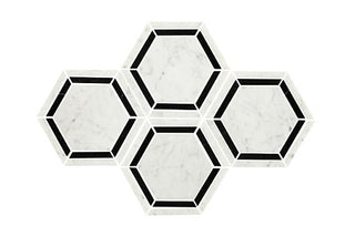 10x12 Marble Hexagon Framed Border Mosaic Marble-Look Polished Smooth Marble Tile
