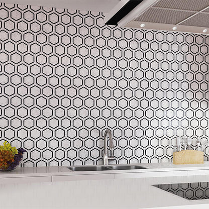 6 Marble Hexagon Framed Border  Mosaic Marble-Look Polished Smooth Marble Tile Black White
