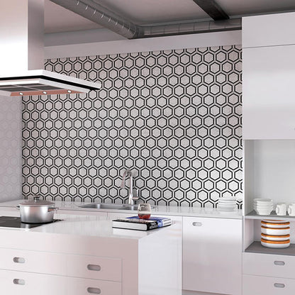 6 Marble Hexagon Framed Border  Mosaic Marble-Look Polished Smooth Marble Tile Black White