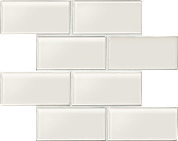 3x6 Amity  Natural Solid-Color Glossy Smooth Glass Tile Glass White